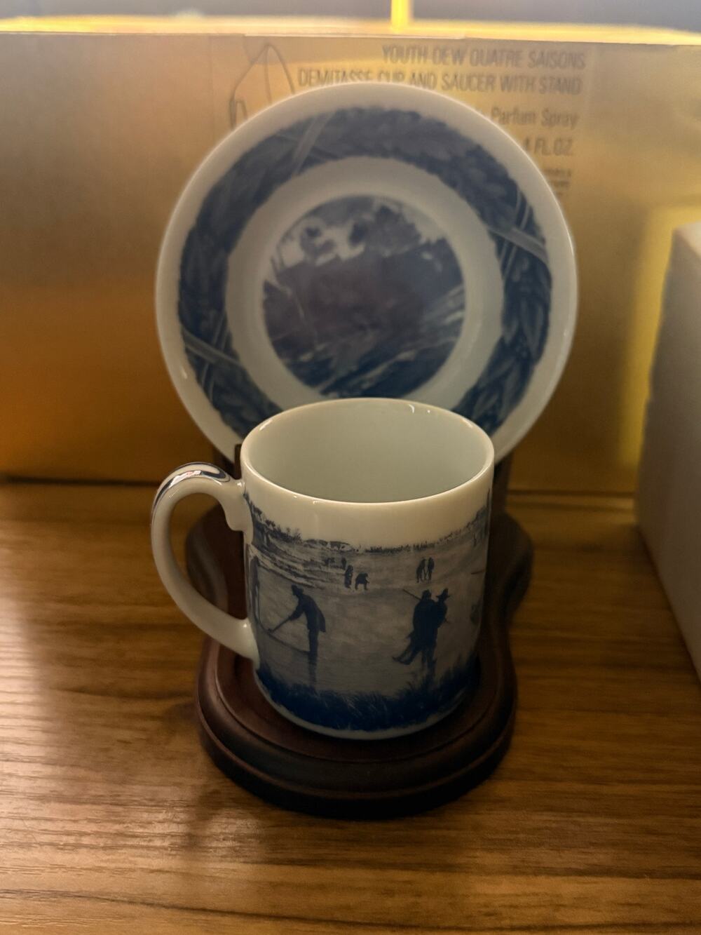Estee Lauder Porcelain Demitasse Cup & Saucer w/Stand  "Quatre Saisons" Winter